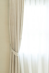 Close up of white modern curtain detail of Holder, interior detail.