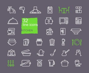 Kitchen Icon set, flat design, thin line style
