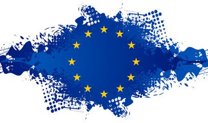 Grunge illustration of concept European union flag. Blue blot on white background. Vector graphic design - obrazy, fototapety, plakaty