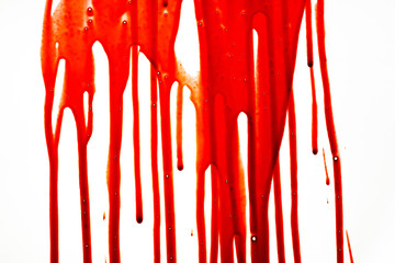 Blood dripping down on white background.