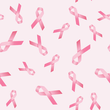 Breast cancer awareness seamless pattern of pink ribbon on pink background.