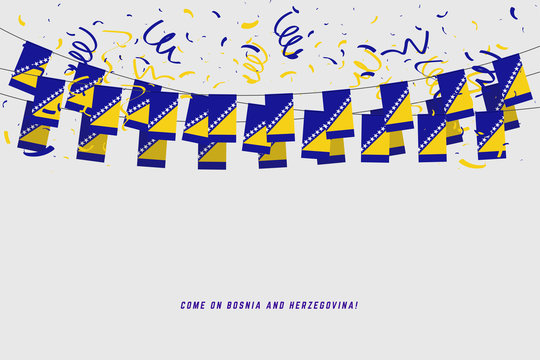 Bosnia and Herzegovina flag with confetti on white background, Hang bunting for Bosnia and Herzegovina celebration template banner. - Powered by Adobe