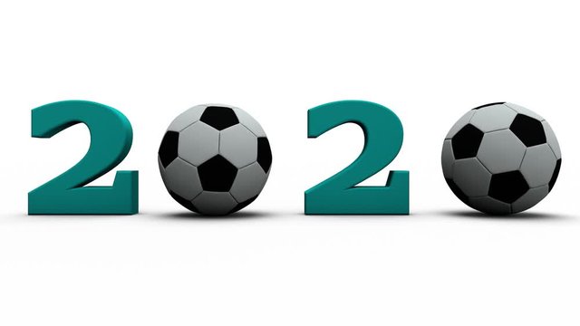 3D animation of falling footballs and 2020