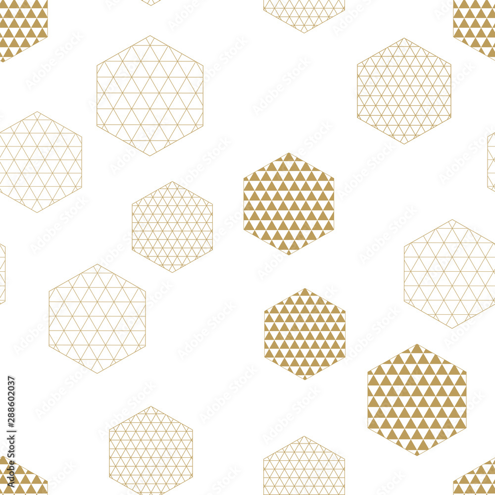 Poster abstract geometric composition with decorative hexagons seamless pattern.