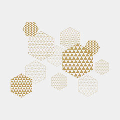 Abstract geometric composition with decorative hexagons.