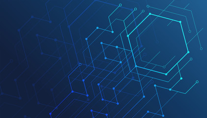 Abstract lines and dots connect background. Technology connection digital data and big data concept.