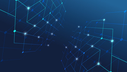 Abstract lines and dots connect background. Technology connection digital data and big data concept.