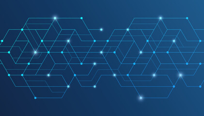 Abstract lines and dots connect background. Technology connection digital data and big data concept.