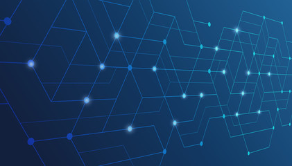 Abstract lines and dots connect background. Technology connection digital data and big data concept.