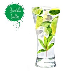 Watercolor drawing of a cocktail.