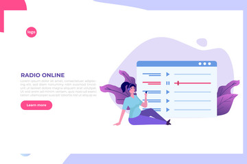 Internet online radio streaming, music applications,  playlist online podcast concept. Vector illustration.