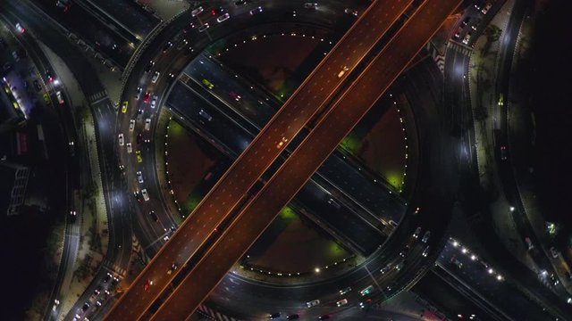 traffic at night in the circle and intersection 