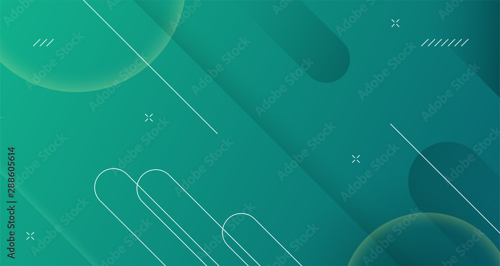 Poster dynamic geometric shape abstract background design. simple line object with modern trendy green grad