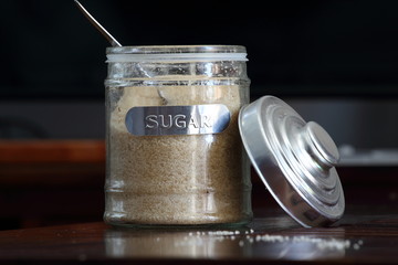 Raw sugar inside glass/ceramic container