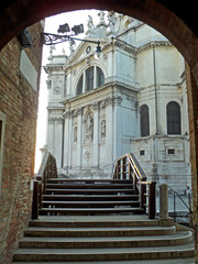 Basilica Santa Maria della Salute, Venice, Italy. Scenic view on Venetian landmarks - buildings and architecture attractions. 