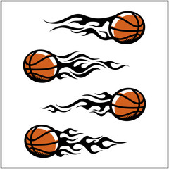 basketball ball tribal flame set of 4