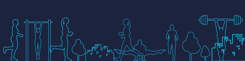 Sport and recreation concept. Outdoor fitness. Thin line style web banner
