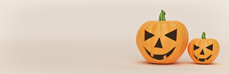 jack o lantern pumpkin with copy space. banner. 3d rendering