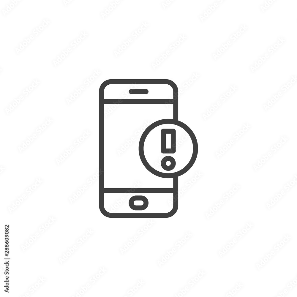 Poster smartphone with exclamation point line icon. linear style sign for mobile concept and web design. mo