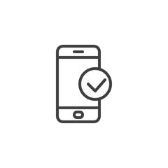 Smartphone Check line icon. linear style sign for mobile concept and web design. Phone check mark outline vector icon. Symbol, logo illustration. Vector graphics