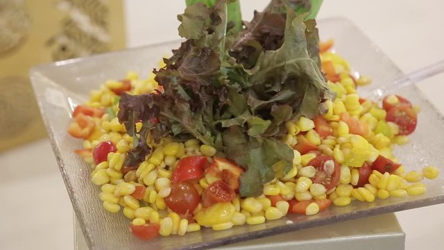 Indian style  prepare delicious sweet corn tomato cabbage leaf  salad