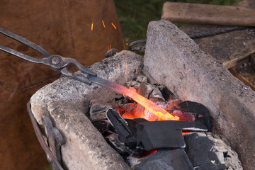 Tools and devices for hand-forged metal in field conditions. Old craft, vintage tools.