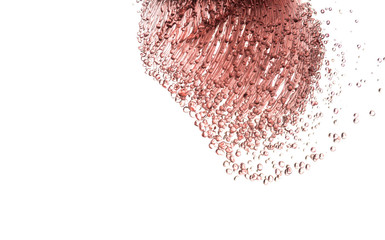 flying splashes, jets and drops of red wine hovering in the air on a white background