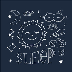 Magic illustration with hand lettering and doodles icon.