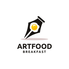 Creative Pen and Egg logo design for food business. Pen vector illustration