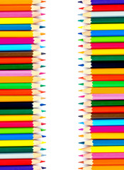 Coloured pencils on white background