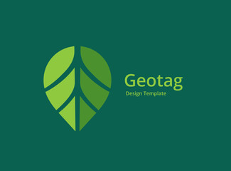 Geotag with eco leaves or location pin logo icon design
