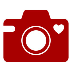 Camera icon with a heart symbol. Isolated vector illustration on white background.