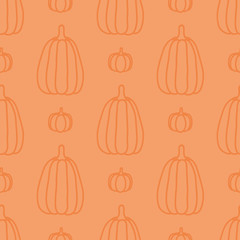 Seamless pattern with hand drawn pumpkins