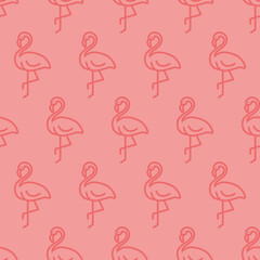Seamless pattern with pink flamingo birds
