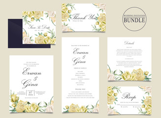 Fototapeta na wymiar Wedding invitation card bundle with watercolor floral and leaves template