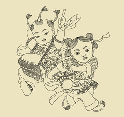  illustration of traditional Chinese Pattern and Drawing -Fengyang Flower Drum