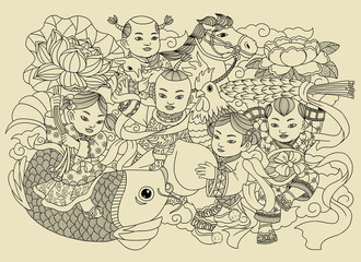 illustration of traditional Chinese Pattern and Drawing 