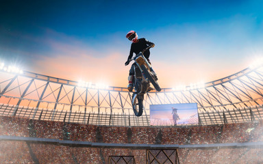 Motofreestyle on professional stadium. Fmx. Motocross.