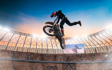 Motofreestyle on professional stadium. Fmx. Motocross.