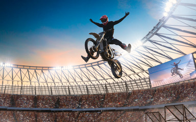 Motofreestyle on professional stadium. Fmx. Motocross.
