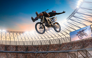 Motofreestyle on professional stadium. Fmx. Motocross.