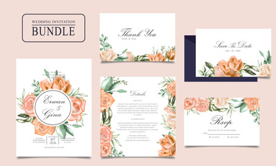 Fototapeta na wymiar Wedding invitation card bundle with watercolor floral and leaves template
