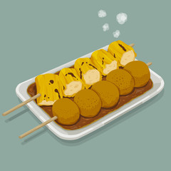 A illustration of hong kong style food -FishBall & Shu Mai
