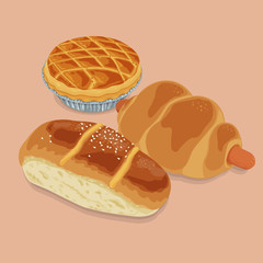 A illustration of hong kong style food classic bread