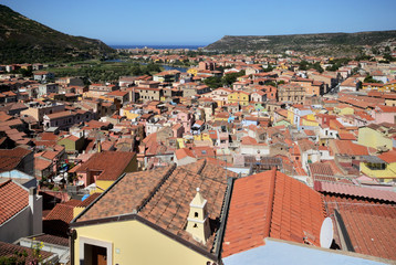 aerial view of Bosa old town in the northern Sardinia