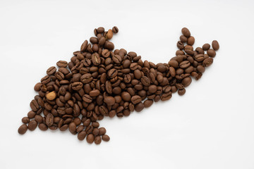 roasted coffee beans isolated in white background cutout