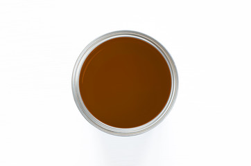 brown paint pot isolated on white background top view