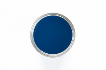 blue paint pot isolated on white background top view