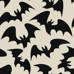 Seamless halloween pattern with bats on gray background for greeting card, gift box, wallpaper, fabric, web design. - 288621454