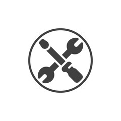 Crossed screwdriver and wrench vector icon. Setup tools filled flat sign for mobile concept and web design. Screwdriver and spanner glyph icon. Symbol, logo illustration. Vector graphics